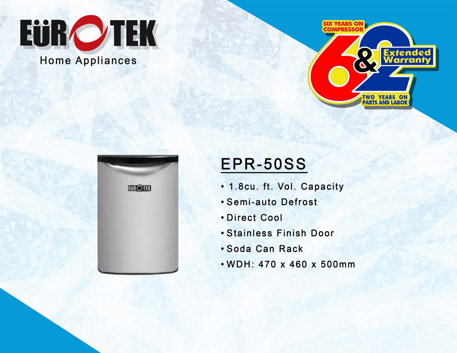 Eurotek EPR50SS 1.8 cu. ft. Single Door Refrigerator Ansons
