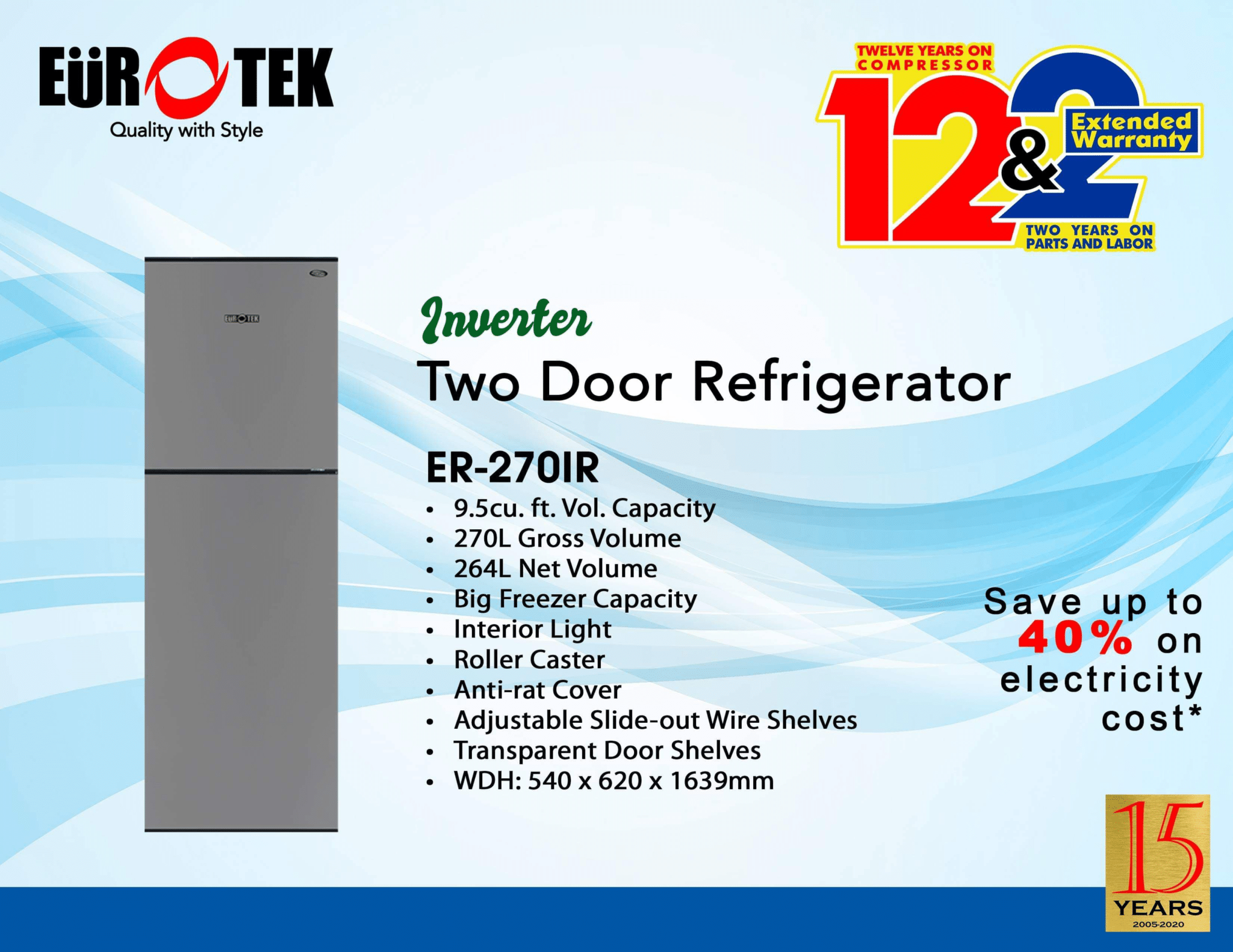 Eurotek ER270IR 9.5 cu.ft. Two Door Refrigerator Ansons