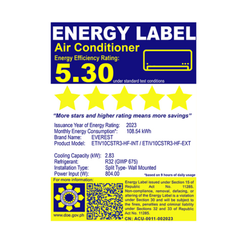 Everest ETIV10CSTR3-HF 1.0 HP Split Type Airconditioner - Image 2