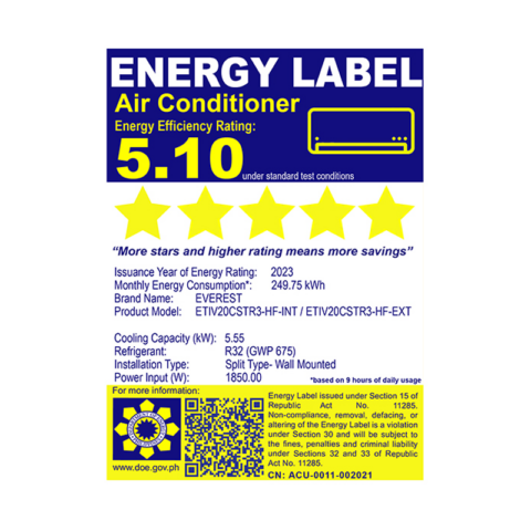 Everest ETIV20CSTR3-HF 2.0 HP Split Type Airconditioner - Image 2
