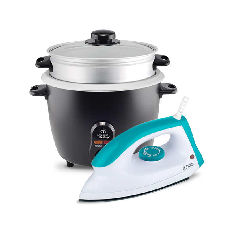 American Heritage AHDI-6069 Dry Iron + AHRCS-6211 1.5 Liters Rice Cooker BUNDLE