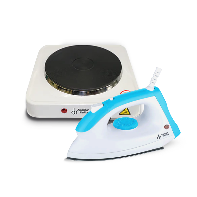 American Heritage AHDI-6091 Dry Iron + HEHP-6027 Electric Stove BUNDLE