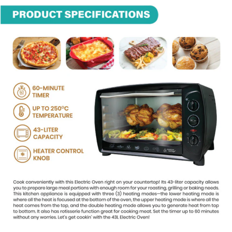 American Heritage AHOT-6099 43 Liters Electric Oven with Rotisserie - Image 4