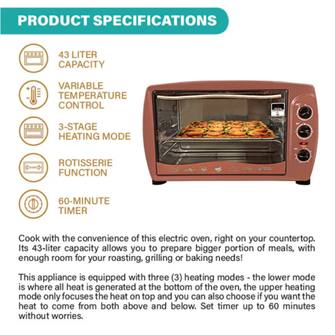 American Heritage AHOT-6271 43 Liter Electric Oven with Rotisserie - Image 3