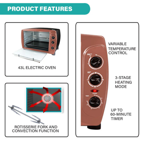 American Heritage AHOT-6271 43 Liter Electric Oven with Rotisserie - Image 5