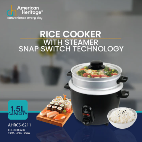 American Heritage AHRCS-6212 1.8 Liters Rice Cooker With Steamer - Image 4