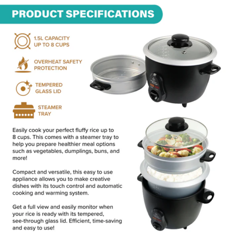American Heritage AHRCS-6212 1.8 Liters Rice Cooker With Steamer - Image 5