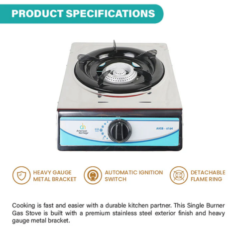 American Heritage AHSB-6164 Single Burner Gas Stove - Image 3