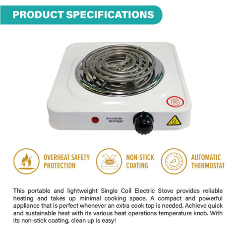 American Heritage HEES-6016 Single Coil Electric Stove - Image 4