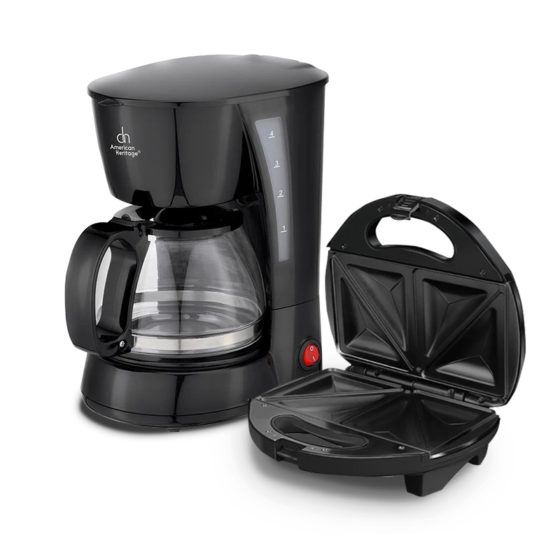 American Heritage HESM-6051 Sandwich Maker + AHCM-6275 4 Cups Coffee Maker BUNDLE