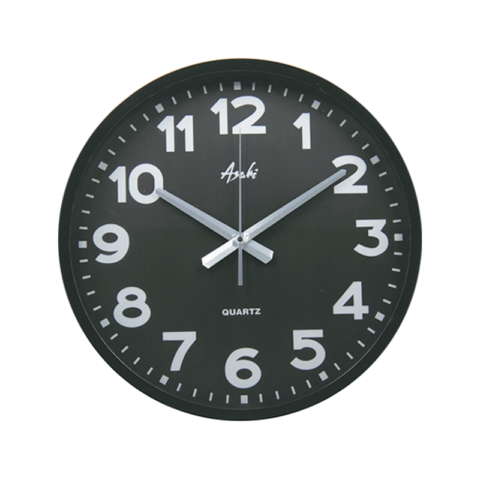 Asahi HC-1015B 15in Round Wall Clock Black