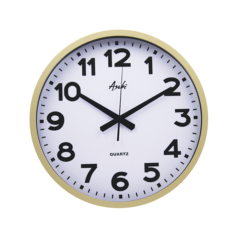Asahi HC-1015B 15in Round Wall Clock Gold