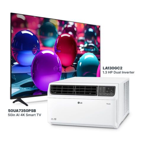 LG UHD 50in AI 4K Smart TV 50UA7350PSB + LG Dual Inverter Window Type Aircon 1.3 HP LA130GC2 BUNDLE