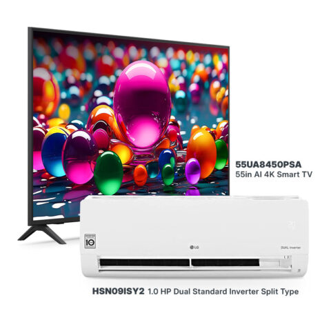 LG LG UHD 55in AI 4K Smart TV 55UA8450PSA + LG Dual Inverter Split Type Aircon 1.0 HP HSN09ISY2 BUNDLE