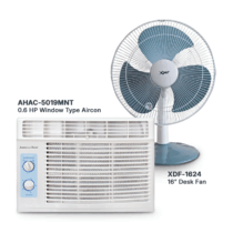 American Home AHAC-5019MNT 0.6 HP Window Type Airconditioner + XDF-1624 16″ Desk Fan BUNDLE