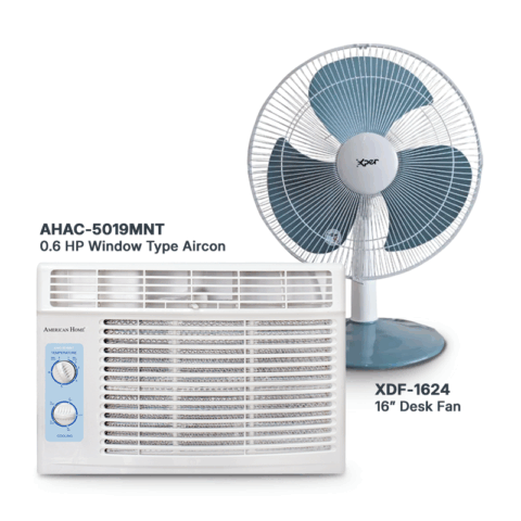American Home AHAC-5019MNT 0.6 HP Window Type Airconditioner + XDF-1624 16″ Desk Fan BUNDLE