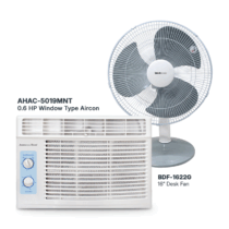 American Home AHAC-5019MNT 0.6 HP Window Type Airconditioner + BDF-1622G 16″ Desk Fan BUNDLE