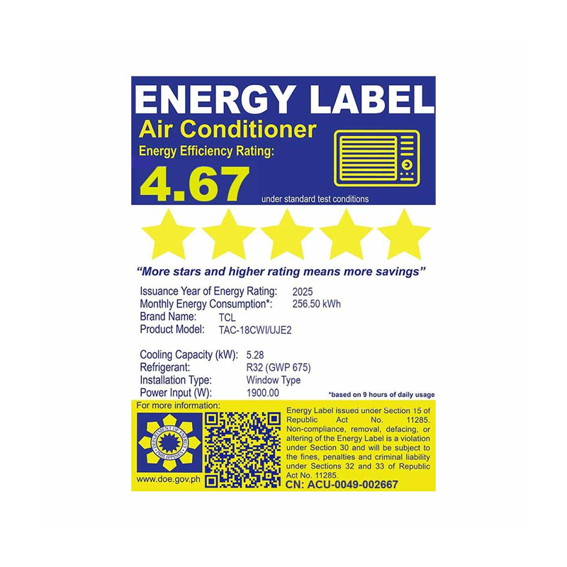TCL TAC-18CWI/UJE2 2.0HP AI Full DC Inverter Window Type Airconditioner - 2025 - Image 2