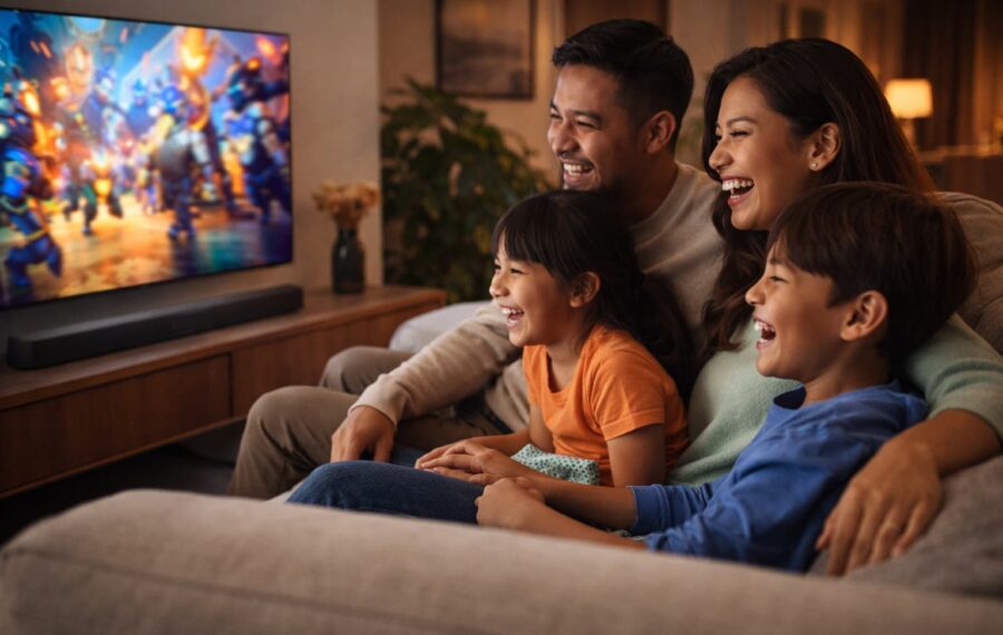 Family movie night in the living room Family movie night in the living room