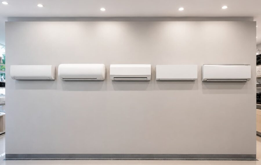 Modern showroom with air conditioners displayed Modern showroom with air conditioners displayed