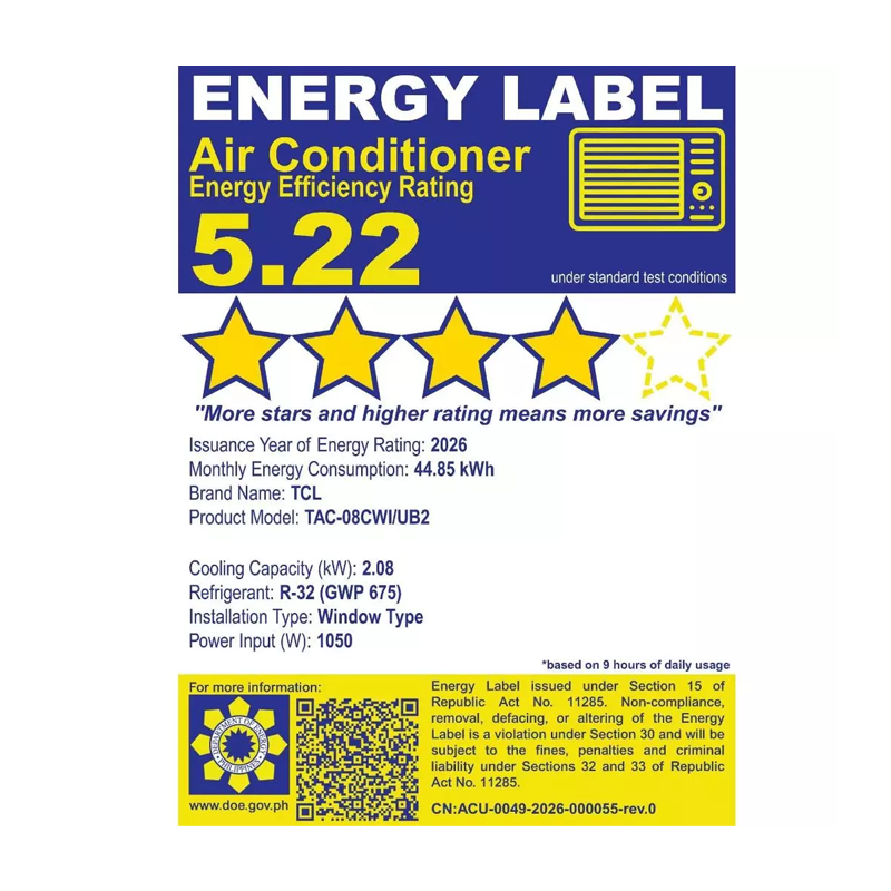 TCL TAC-08CWI/UB2 0.8 HP AI Full DC Inverter Window Type Airconditioner - 2025 - Image 5